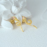 925 Silver Snake Shape Red Eye Zircon Earrings