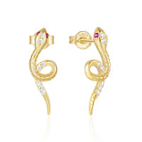 925 Silver Snake Shape Red Eye Zircon Earrings