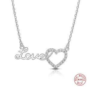925 Silver Clear CZ Zircon Heart MOM Pendant Necklace Love Mother's Gift