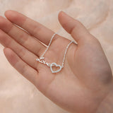 925 Silver Clear CZ Zircon Heart MOM Pendant Necklace Love Mother's Gift