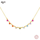 925 Silver Colorful Zircon Pendant Necklace Slim Chain Summer Jewelry