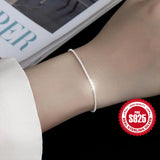 925 Silver Sparkling Lock Chain Bracelet Women Minimalist Jewelry 17+3cm