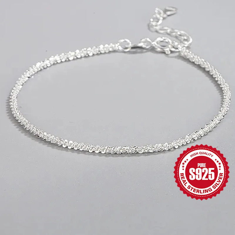 925 Silver Sparkling Lock Chain Bracelet Women Minimalist Jewelry 17+3cm