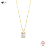 925 Silver Zircon Rectangle Pendant Necklace for Women