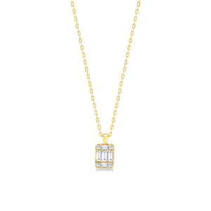 925 Silver Zircon Rectangle Pendant Necklace for Women