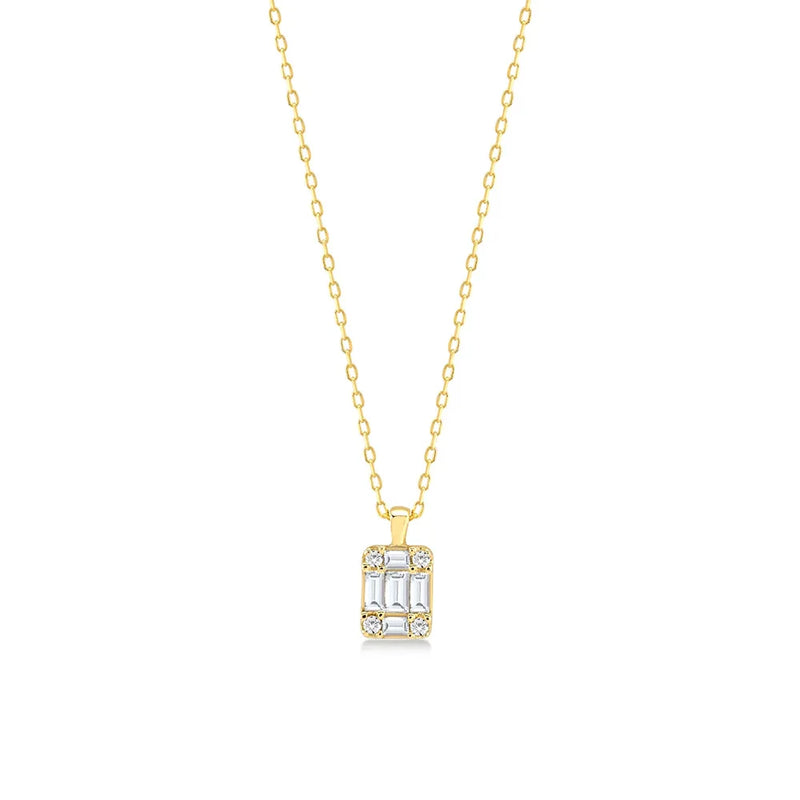925 Silver Zircon Rectangle Pendant Necklace for Women