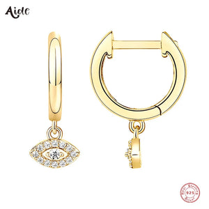 925 Silver Evil Eye Charm Earrings Sparkling Zircon Moon Star Flower Circle