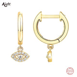 925 Silver Evil Eye Charm Earrings Sparkling Zircon Moon Star Flower Circle