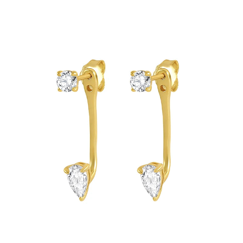 925 Silver Zircon Front Back Earrings Crystal Geometric Studs