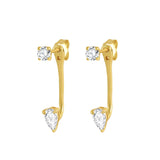 925 Silver Zircon Front Back Earrings Crystal Geometric Studs