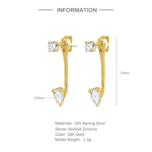 925 Silver Zircon Front Back Earrings Minimalist Crystal Studs