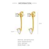 925 Silver Zircon Front Back Earrings Minimalist Crystal Studs