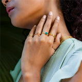 925 Silver Square Dark Green Malachite Ring Women 18K Plated Jewelry