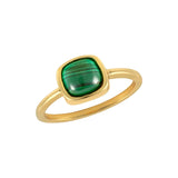 925 Silver Square Dark Green Malachite Ring Women 18K Plated Jewelry