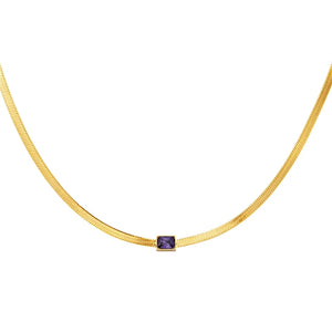 925 Silver Square Zircon Pendant Necklace Twisted Snake Chain