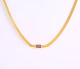 925 Silver Square Zircon Pendant Necklace Twisted Snake Chain