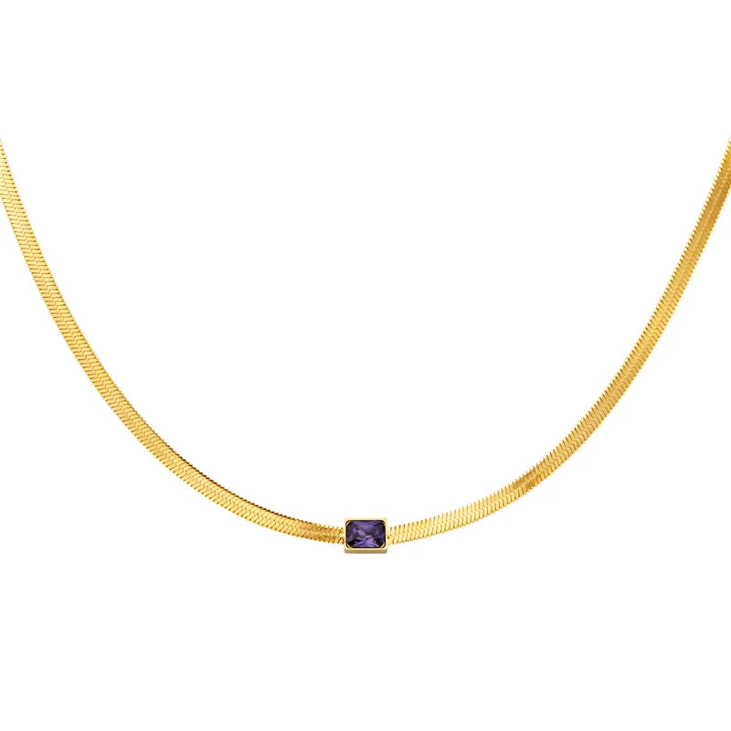 925 Silver Square Zircon Pendant Necklace Twisted Snake Chain