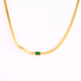 925 Silver Square Purple Green Zircon Charm Pendant Necklace