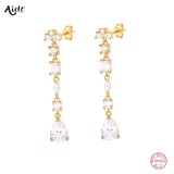925 Silver Water Drop Zircon Tassel Earrings for Women