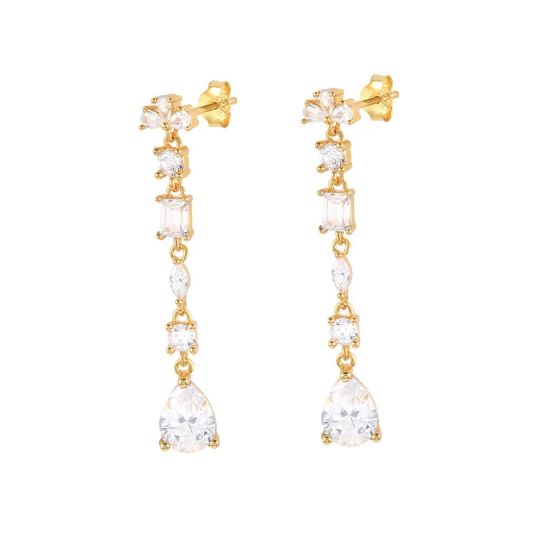 925 Silver Water Drop Zircon Tassel Earrings for Women