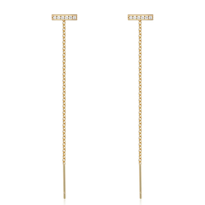 925 Silver Tassel Threader Earrings CZ Stud Piercing Ear Line
