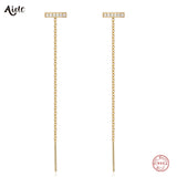 925 Silver Tassel Threader Earrings CZ Stud Piercing Ear Line