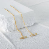 925 Silver Tassel Threader Earrings CZ Stud Piercing Ear Line