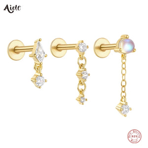 925 Silver Tassel Zircon Pendant Drop Earrings For Women