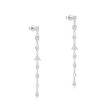 925 Silver Long Tassel Dangle Earrings Geometric Zircon