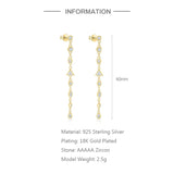925 Silver Long Tassel Dangle Earrings Geometric Zircon