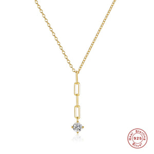 925 Silver Tassel Zircon Charm Pendant Necklace Y Shape Clavicle