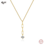925 Silver Thick Chain Tassel Zircon Pendant Necklace Women Y Shape Clavicle