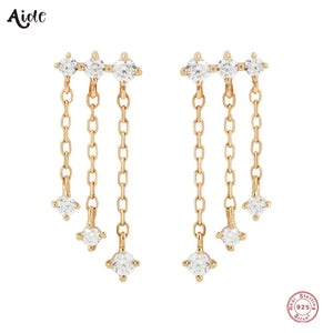925 Silver Tassel CZ Charms Studs Small Cartilage Earrings