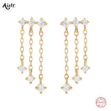 925 Silver Tassel CZ Charms Studs Small Cartilage Earrings