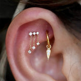 925 Silver Tassel CZ Charms Studs Small Cartilage Earrings