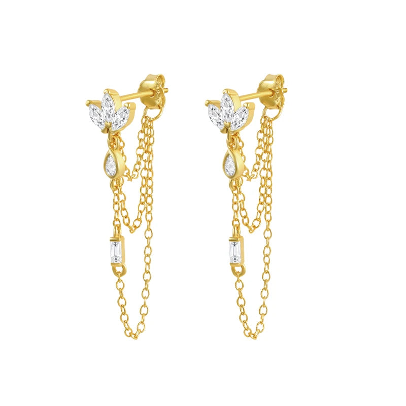 925 Silver Tassel Dangle Earrings Water Drop Zircon Charm Long Earrings