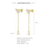 925 Silver Tassel Dangle Earrings Water Drop Zircon Charm Long Earrings