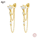 925 Silver Tassel Dangle Earrings Water Drop Zircon Charm Long Earrings