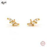 925 Silver Oval Zircon Earring Climber Crystal Stud Fine Jewelry Pendientes