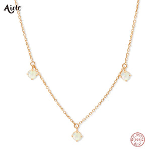 925 Silver Opal Charms Necklace Set for Women
