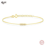925 Silver Zircon Beads Chain Bracelet Women Slim Stackable Adjustable