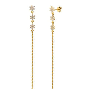 925 Silver Snowflake Flower Chain Drop Earrings Zircon Tassel Fine Jewelry