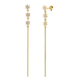 925 Silver Snowflake Flower Chain Drop Earrings Zircon Tassel Fine Jewelry