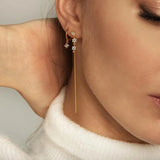 925 Silver Snowflake Flower Chain Drop Earrings Zircon Tassel Fine Jewelry