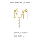 925 Silver Zircon Chain Tassel Earrings Double Studs