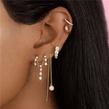 925 Silver Zircon Chain Tassel Earrings Double Studs