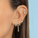 925 Silver Zircon Chain Tassel Earrings Double Studs