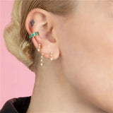 925 Silver Zircon Chain Tassel Earrings Double Studs