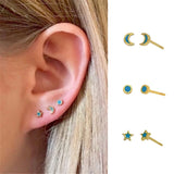 925 Silver Tiny Stud Earrings Zircon Snake Lightning Moon Star Butterfly Ear Stu