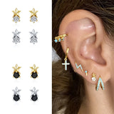 925 Silver Tiny Stud Earrings Zircon Snake Lightning Moon Star Butterfly Ear Stu